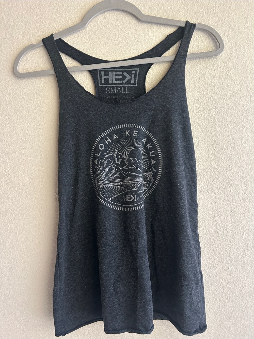 Women's HE>i racerback Charcoal Graphic Tank Top - Aloha Design
